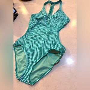 Athleta Teal Striped One Piece Swimsuit